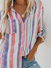 Blouse Shirt Button-Down Print Stripes Graphic Prints Classic Shirt Collar Regular Spring & Fall Green Blue Purple Pink Orange for Women