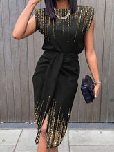 Bodycon Midi Dress Black Short Sleeve Print Sequins Spring Summer High Neck Casual Weekend S M L XL XXL 3XL for Women