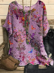 Blouse Print Floral Daily Round Neck T-shirt Sleeve Standard Summer Pink Blue Dark Blue Grey for Women