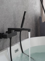 Bathtub Faucet Black Wall Mounted, Bathroom Faucet Bath Roman Tub Filler Mixer Tap Brass, 2 Hole Sprayer with Cold Hot Water Hose