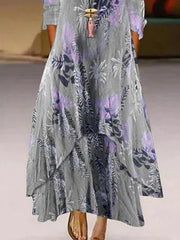 Gray Floral Printed A Line Maxi Dresses