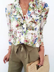 Floral Printed Casual Holiday Shift Long Sleeve Shift Shirts & Tops