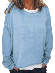 Blouse Cropped Basic Plain Daily Round Neck Regular Spring & Fall Green Black Grey Khaki Dark Blue for Women