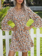 Bell Sleeve V Neck Stitching Lace Floral Dress