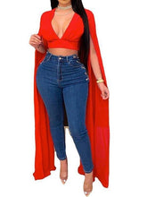 Belly Cloak Sleeve V Neck Crop Top for Women