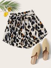 Belted Leopard Print Paperbag Shorts for Women