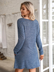 Boat Neck Long Sleeve Dress with Pockets