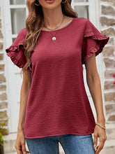 Blouse Ruffle Solid / Plain Color Basic Round Neck Petal Sleeve Summer Deep Pink Wine Red Green for Women