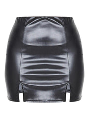 Black Faux Leather Split Hem Mini Skirt