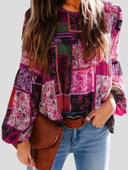 Bohemian Printed Bubble Long Sleeve Blouse