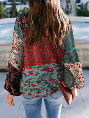 Bohemian Printed Bubble Long Sleeve Blouse