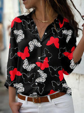 Butterfly Print Button Long Sleeve Blouse
