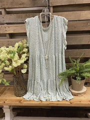 Blue Sleeveless Crew Neck Cotton-Blend Dress for Women
