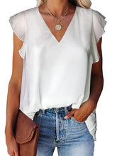 Blouse Loose Solid / Plain Color Basic V Neck Flutter Sleeve Summer Black White Yellow Pink Green for Women