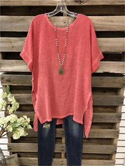Blouse White Red Solid Color Plain Short Sleeve Casual Daily Basic Round Neck Regular S for Women