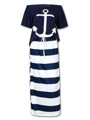 Boat Anchor Print T-Shirt & Striped Skirt Set for Women