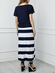 Boat Anchor Print T-Shirt & Striped Skirt Set for Women