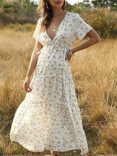 Bohemian Ruffled Floral V Neck Layer Maxi Dress