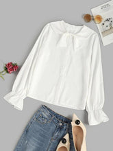 Bowknot Neck Poet Sleeve Button Up Shirt