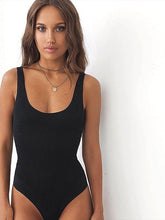 Bodysuit Tank Top Zentai Jumpsuit Black White Plain Sleeveless Beach Weekend Basic Sexy U Neck Slim S for Women