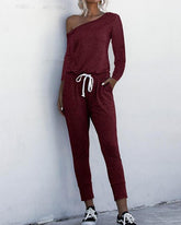 Brief One Shoulder T-shirt Pants Sets for Women