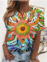 Bright Abstract Print Round Neck T-shirt for Women