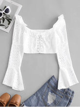 Broderie Anglaise Lace Up Ruffle Milkmaid Crop Blouse
