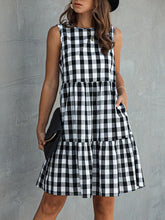 Buffalo Plaid Sleeveless Ruffle Hem Babydoll Dress for Women