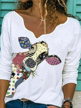 Bull Head Print Casual Long Sleeve T-Shirt for Women