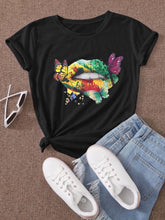Butterfly & Colorful Mouth Print Tee