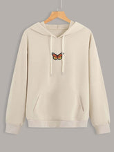 Butterfly Patched Kangaroo Pocket Drawstring Hoodie