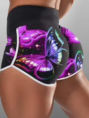 Butterfly Print High Waist Active Shorts for Women