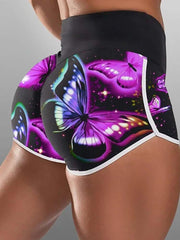 Butterfly Print High Waist Active Shorts for Women