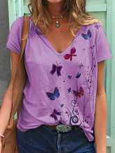 Butterfly Print Short-sleeved V-neck T-shirt for Women