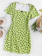 Butterfly Print Square Neck Mini Dress for Women