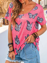 Butterfly Vintage Short Sleeve Round Neck Casual T-shirt for Women