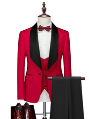 Black White Champagne Men's Wedding Party / Evening Valentine's Day Tuxedos 3 Piece Solid Colored Standard Fit Single Breasted One-button