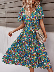 Holiday Floral Short Sleeve Dress