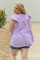 Be Stage Full Size Ruffle Sleeve Pom Pom Babydoll Top