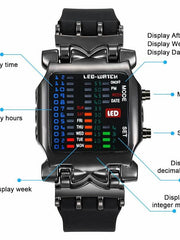 Boys Mens Fashion Binary LED Digital Wristwatch Date Square Dial Casual Plastic Strap Bracelet Watch lovely Style