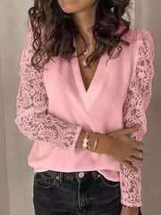 Blouse Lace Solid / Plain Color Elegant & Luxurious Regular Spring & Fall Blue Pink Grey White Black for Women