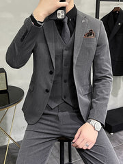 Black Light Grey Dark Gray Men's Party / Evening Prom Suits 3 Piece Solid Colored Tailored Fit Single Breasted Two-buttons