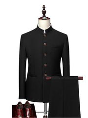 Black White Yellow Men's Wedding Ceremony Suits 2 Piece Mandarin Solid Color Tailored Fit Single Breasted More-button