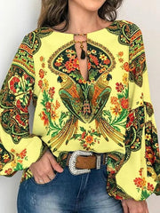 Blouse Print Flower / Floral Modern Round Neck Standard Spring, Fall, Winter, Summer Blue Pink Yellow White for Women