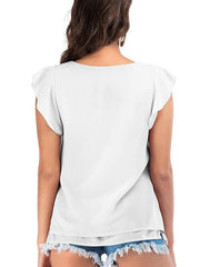 Blouse Loose Solid / Plain Color Basic V Neck Flutter Sleeve Summer Black White Yellow Pink Green for Women