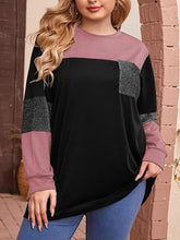 Blouse Black Color Block Patchwork Long Sleeve Daily Vacation Fashion Casual Crew Neck Plus Size L for Women