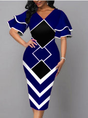 Bodycon Sheath Dress Modern Dress Midi Dress Yellow Wine Royal Blue Half Sleeve Print Ruffle Summer Spring V Neck Stylish S M L XL XXL 3XL 4XL 5XL for Women