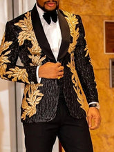 Black Red Blue Men's Party Prom Sequin Disco Sparkly Tuxedos 2 Piece Shawl Collar Leaf Tailored Fit Single Breasted One-button