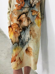 Leaves Printed Casual Vintage Loosen Dresses
