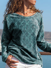 Geometric Crew Neck Long Sleeve Casual Shirts & Tops